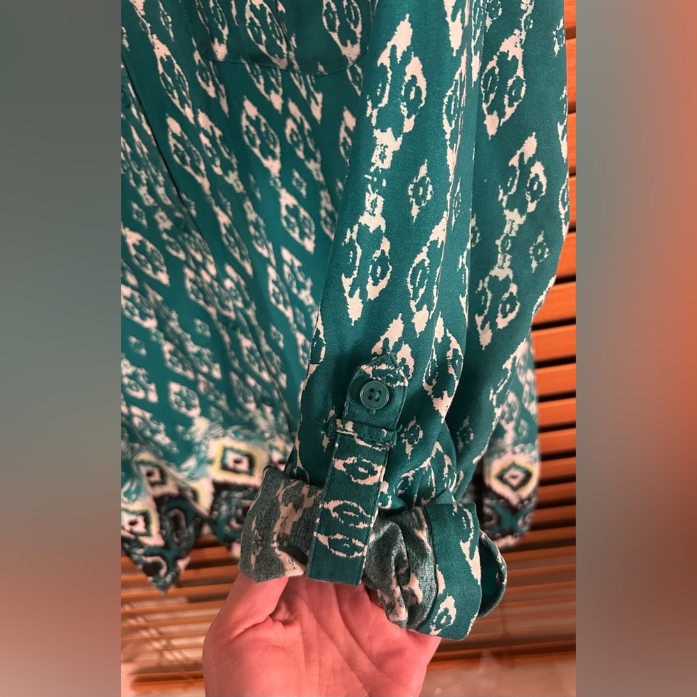 🔥 Gorgeous New Directions Teal and White Long Blouse size XL - Picture 7 of 12